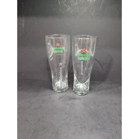 Heineken Light Beer Glasses, Set of 2, Red Star Design, 7.25" Tall, Glassware - Picture 3 of 9